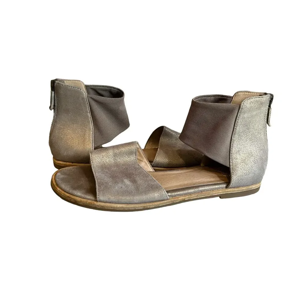 Eileen Fisher Metallic Taupe Flat Ankle Strap Sandals 7